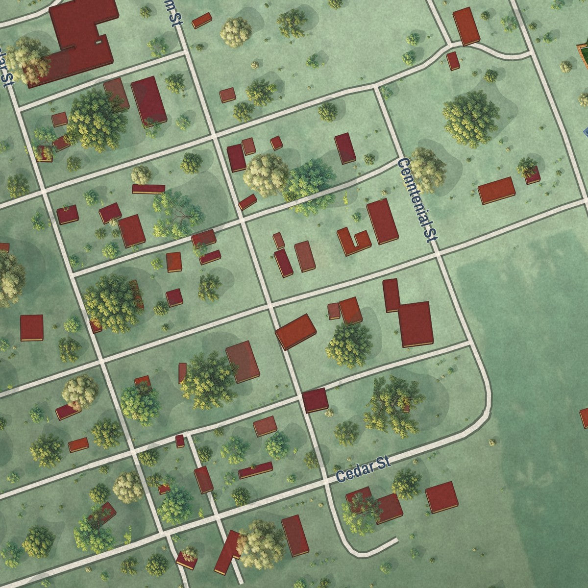 Close-up of the map of Hitchcock, South Dakota print showing street and building detail