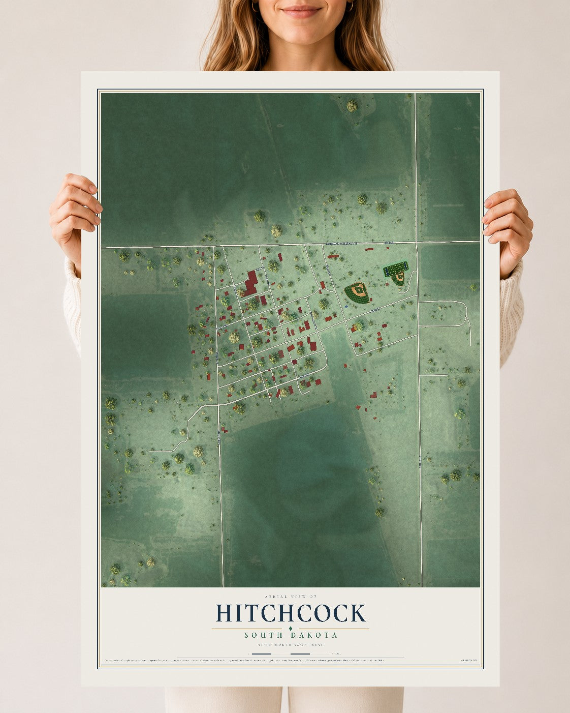 Map of Hitchcock, South Dakota, 24 x 36 inch unframed archival matte print