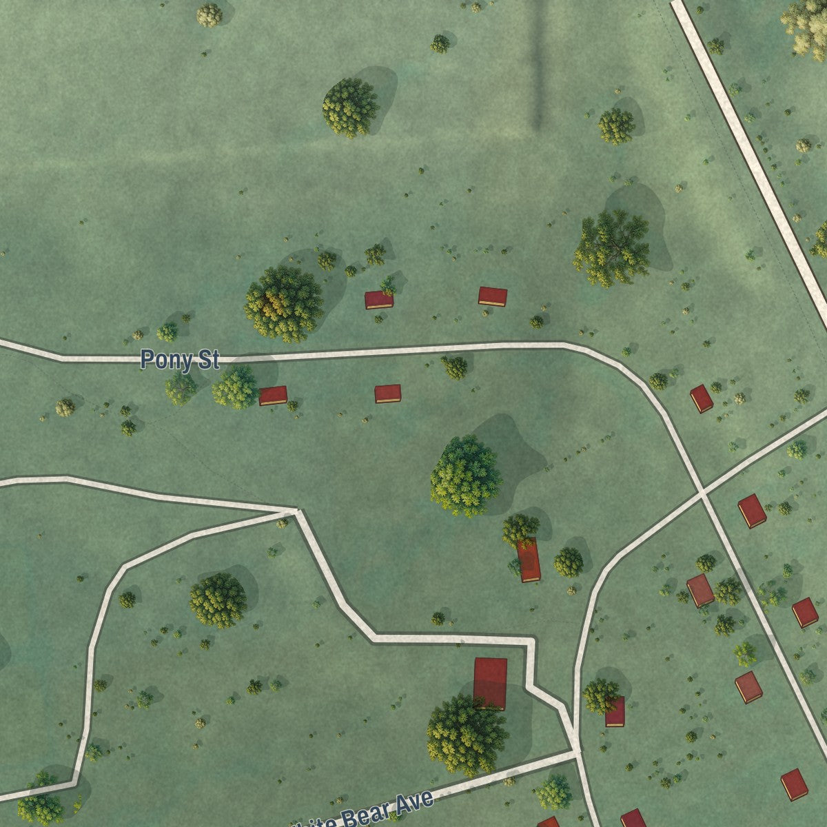 Close-up of the map of Horse Creek, South Dakota print showing street and building detail