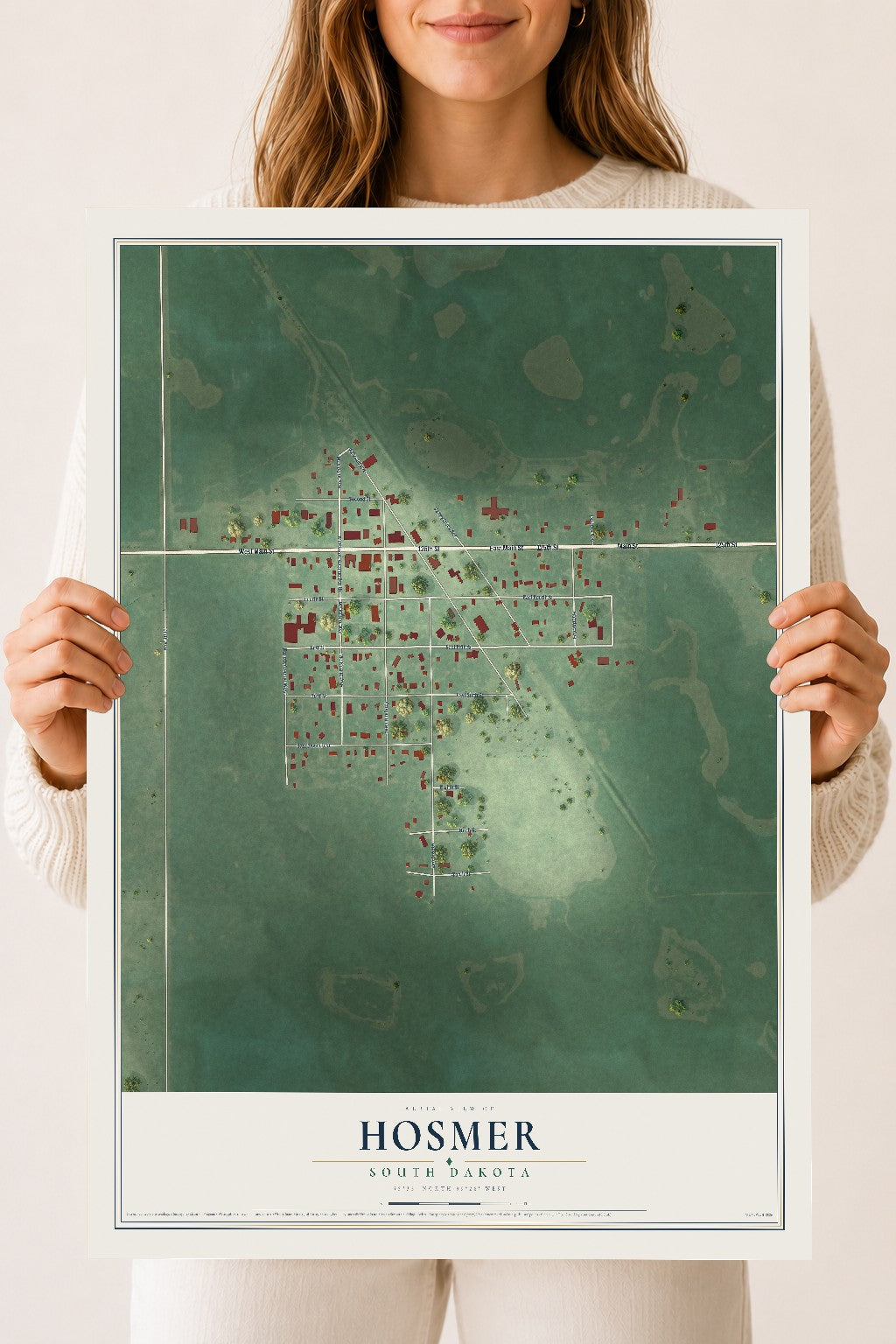 Map of Hosmer, South Dakota, 18 x 24 inch unframed archival matte print