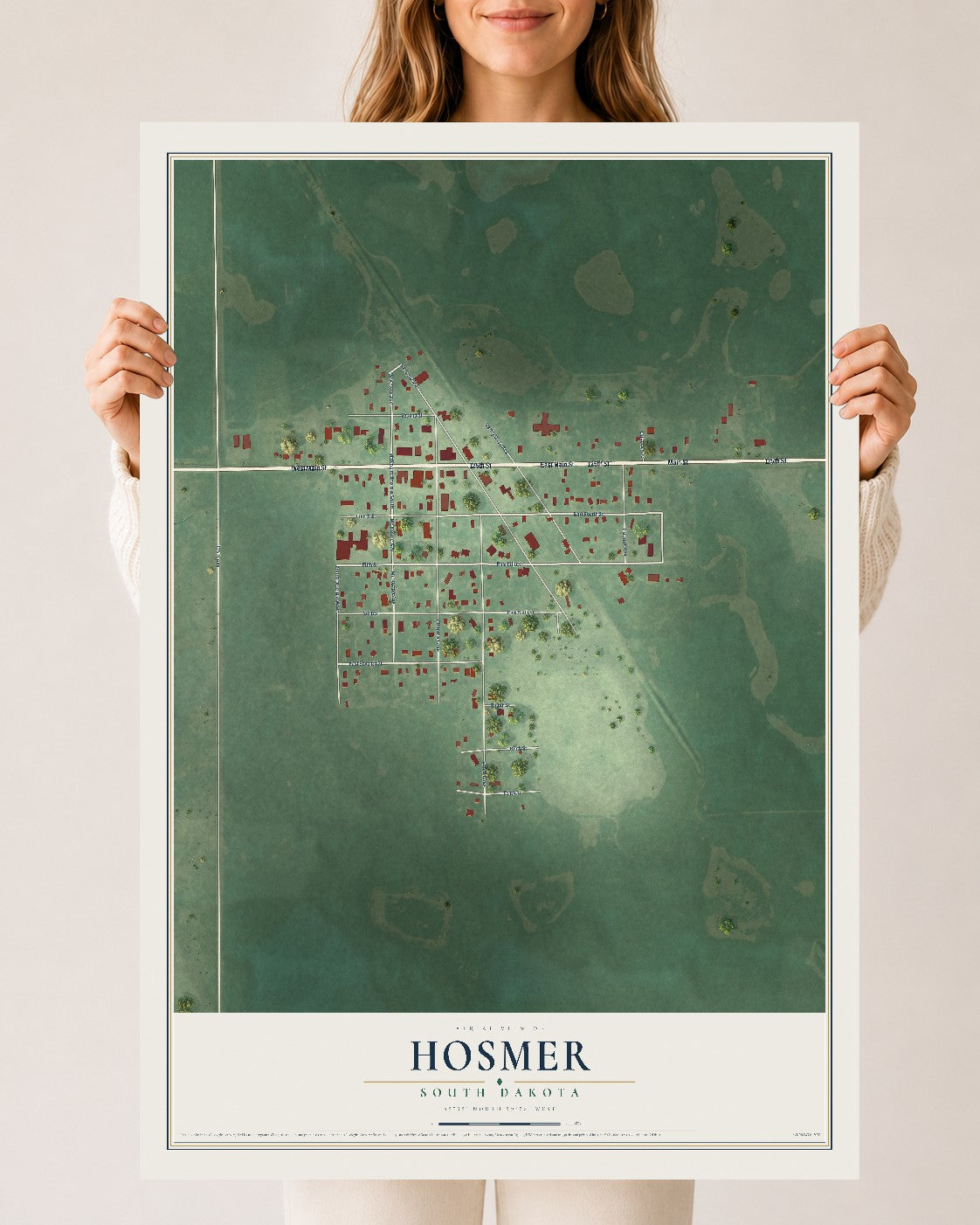 Map of Hosmer, South Dakota, 24 x 36 inch unframed archival matte print