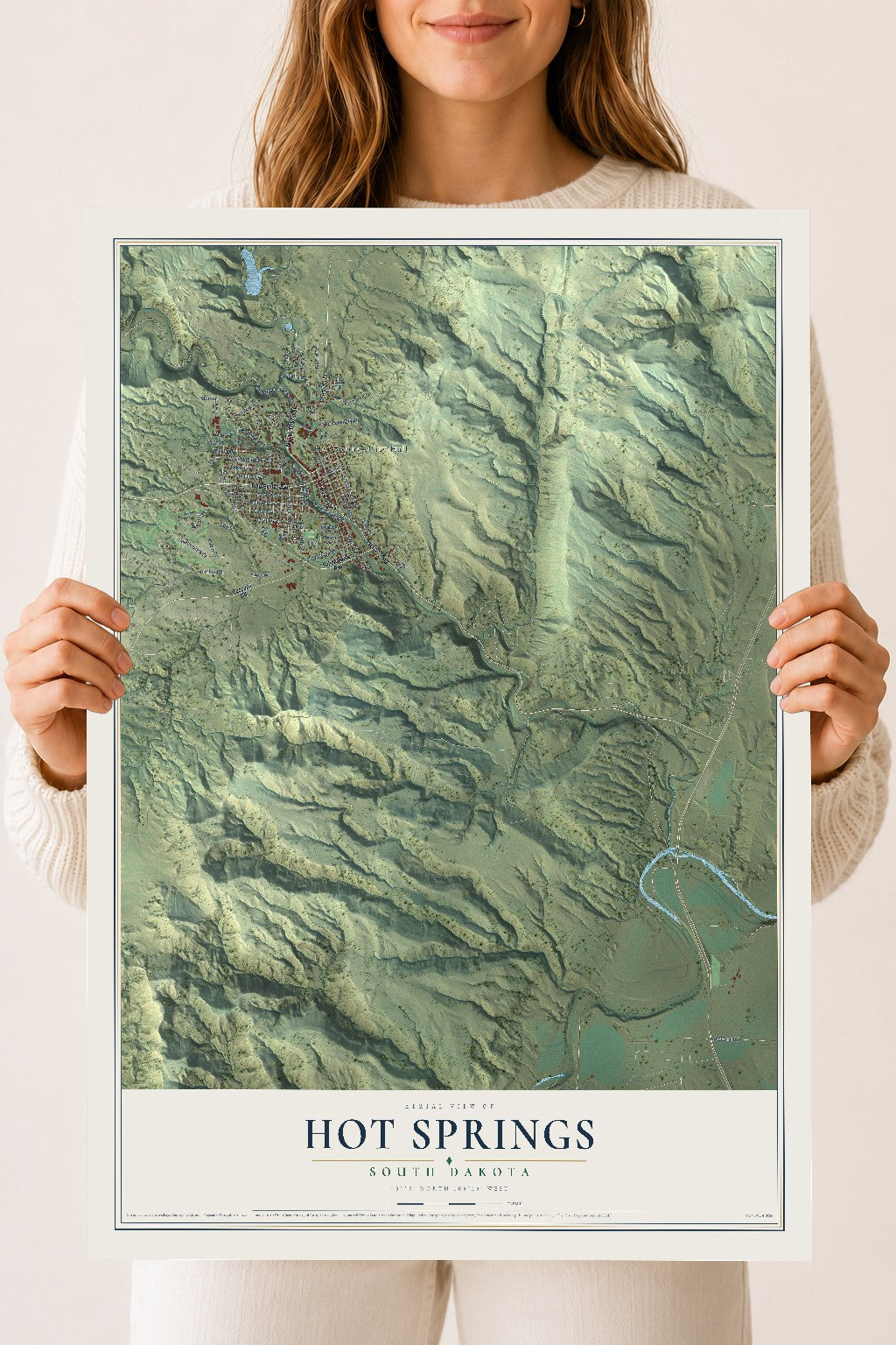 Map of Hot Springs, South Dakota, 18 x 24 inch unframed archival matte print
