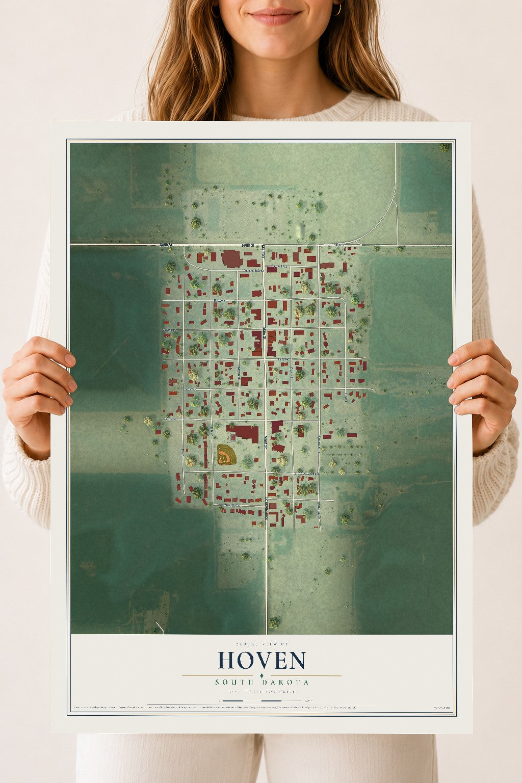 Map of Hoven, South Dakota, 18 x 24 inch unframed archival matte print