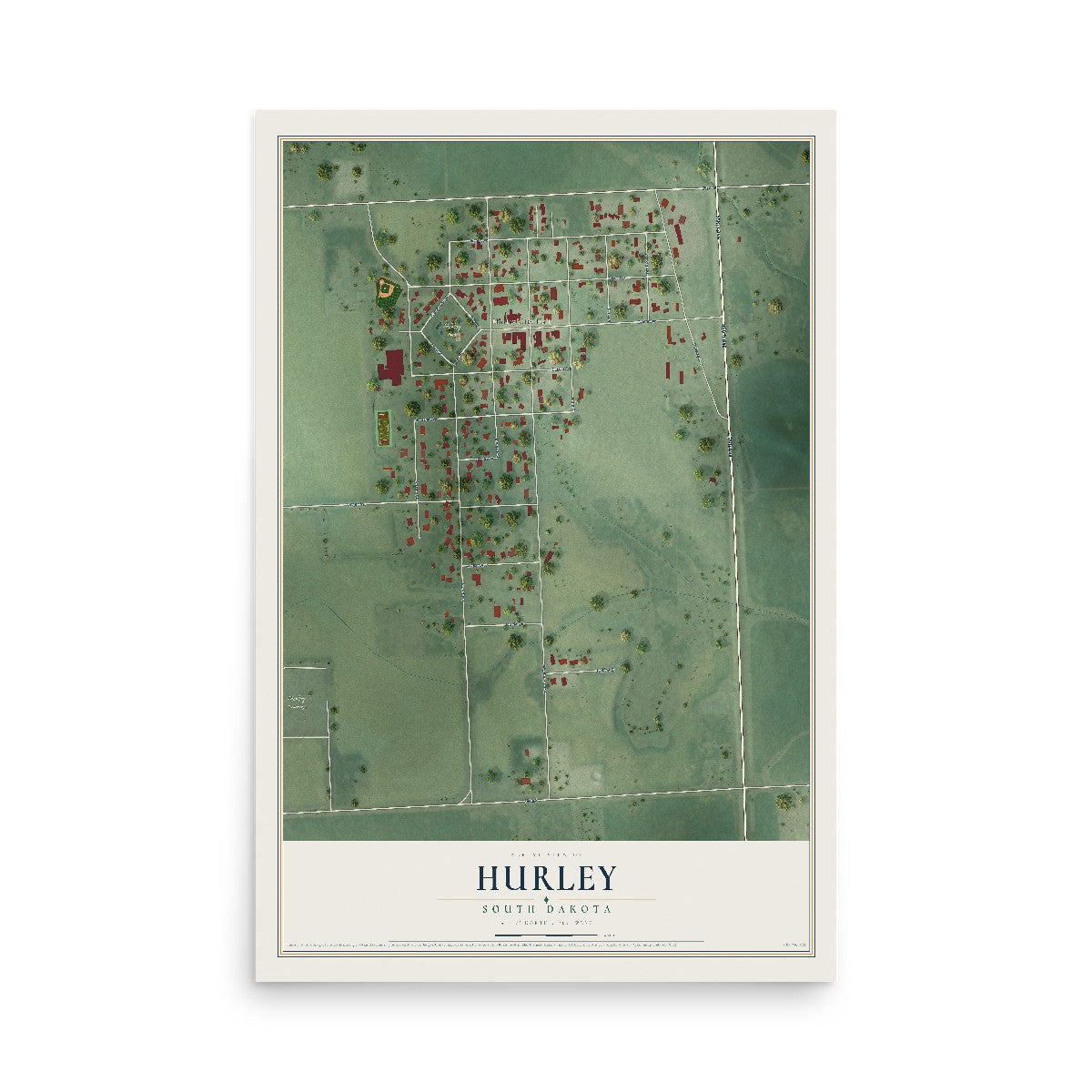 Map of Hurley, South Dakota, 12 x 18 inch unframed archival matte print