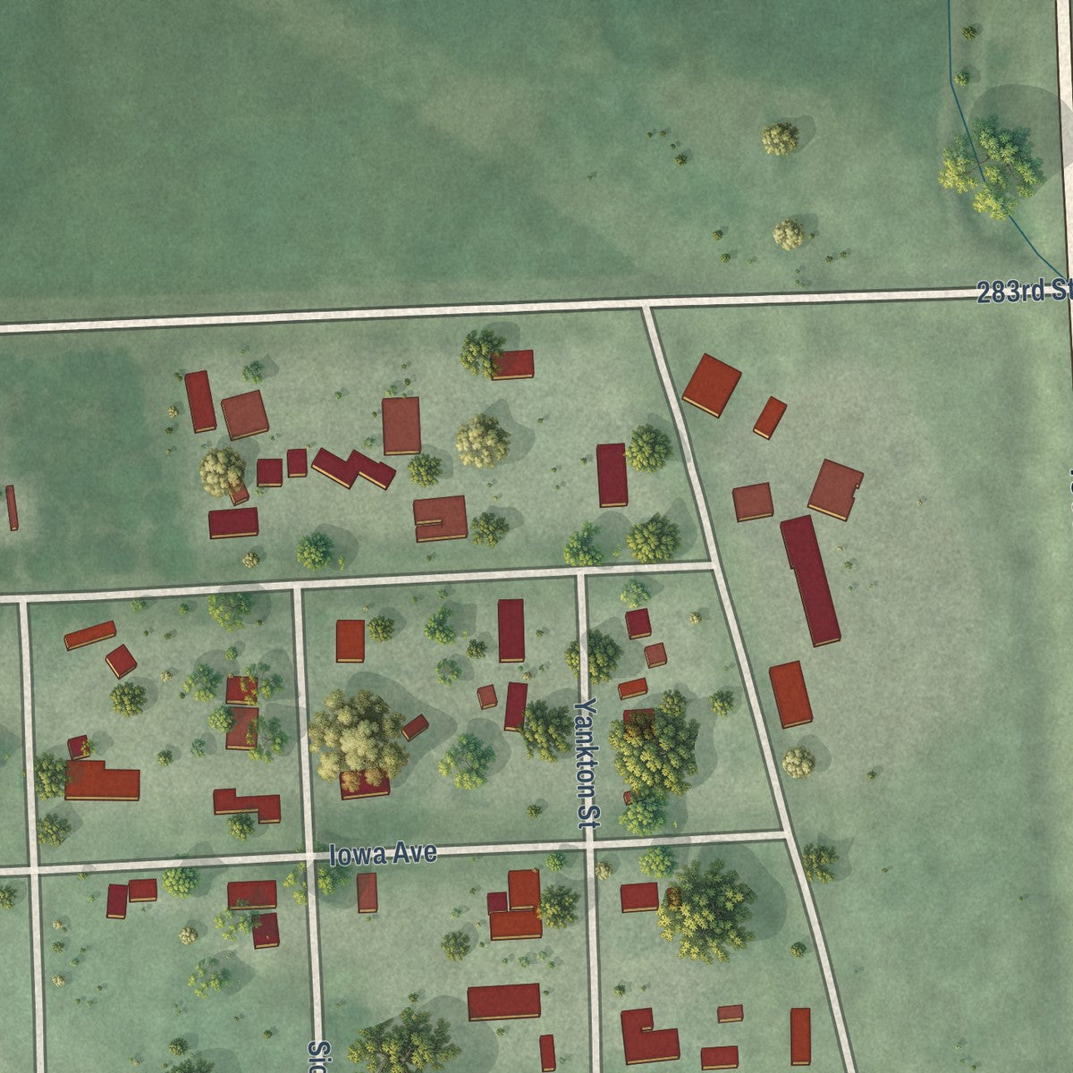 Second close-up of the map of Hurley, South Dakota print showing more streets and buildings