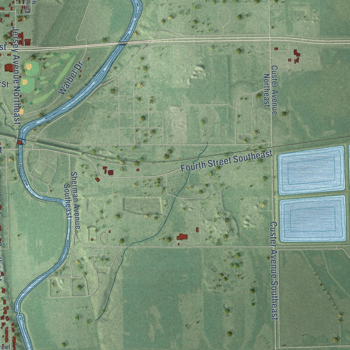 Second close-up of the map of Huron, South Dakota print showing more streets and buildings