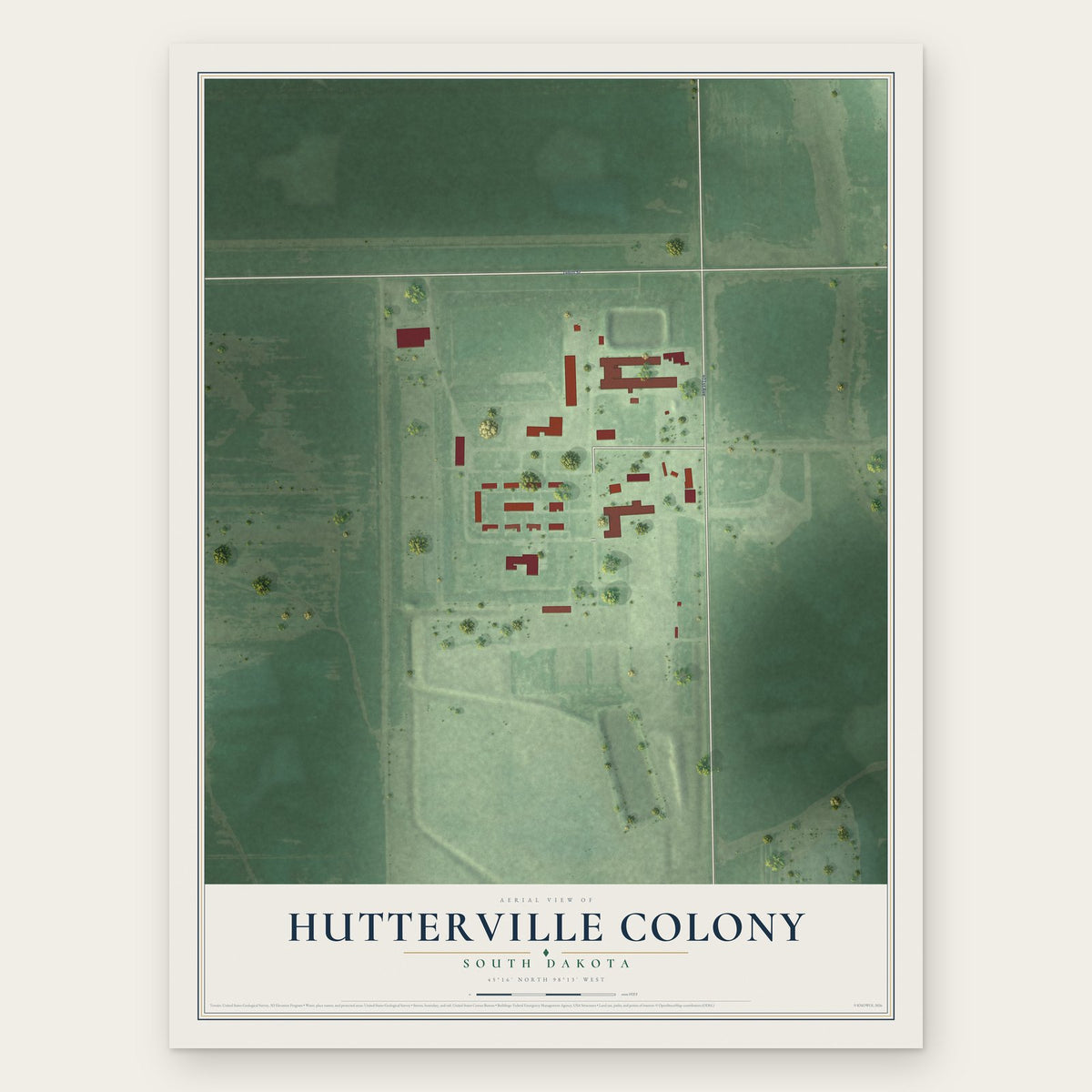 Hutterville Colony, South Dakota map print, the full design