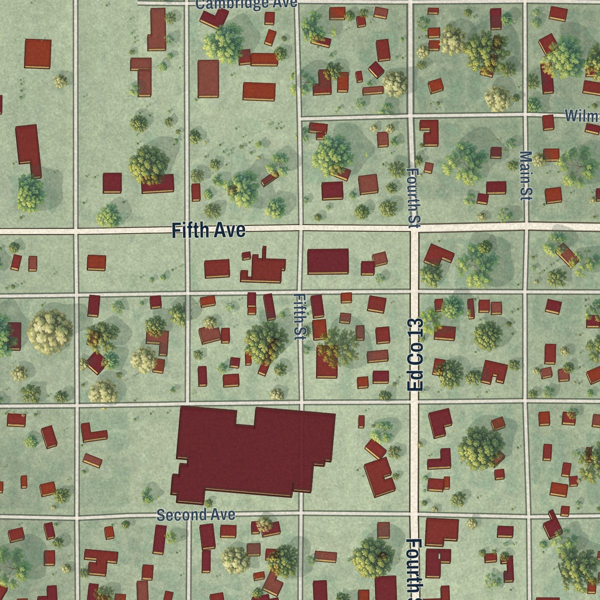 Close-up of the map of Ipswich, South Dakota print showing street and building detail