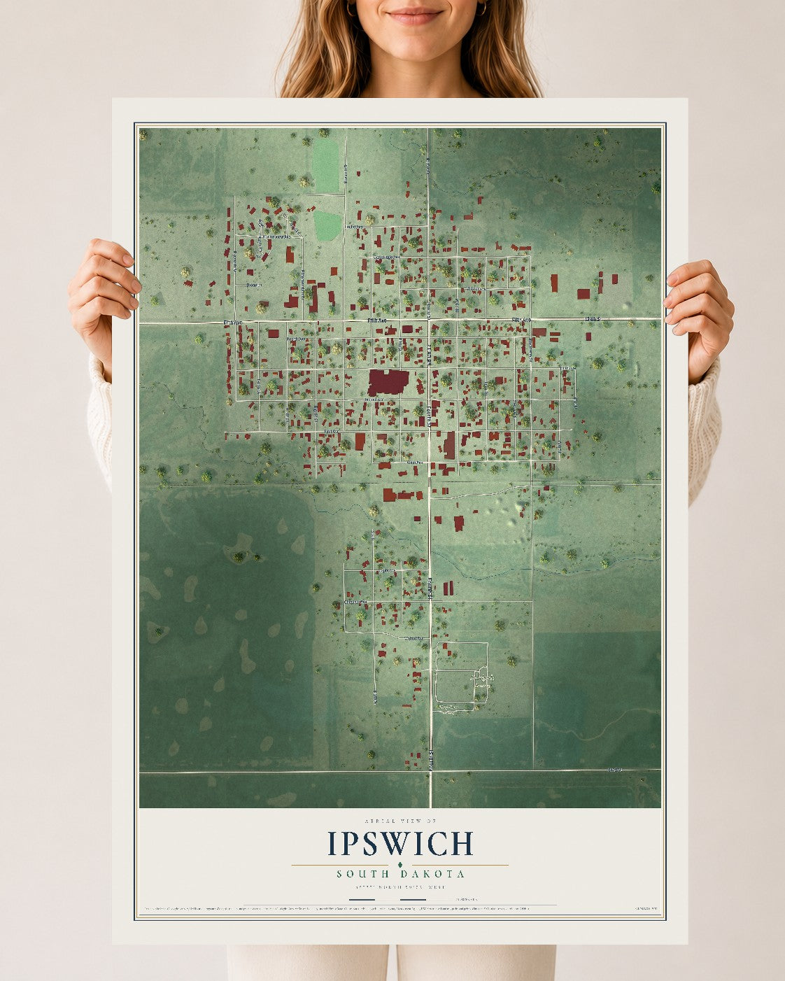 Map of Ipswich, South Dakota, 24 x 36 inch unframed archival matte print
