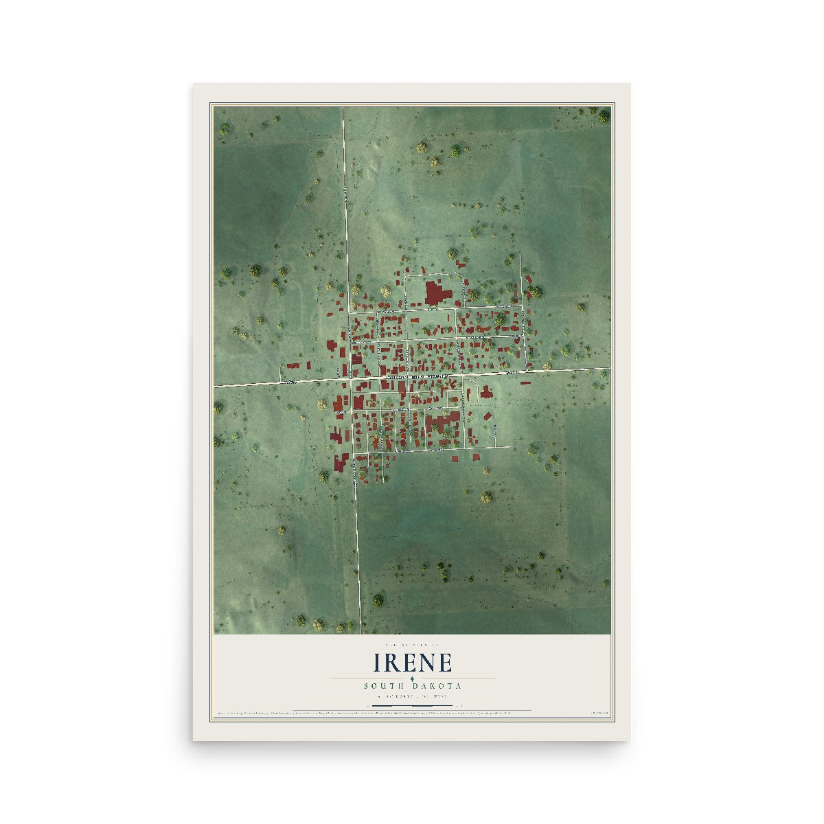 Map of Irene, South Dakota, 12 x 18 inch unframed archival matte print