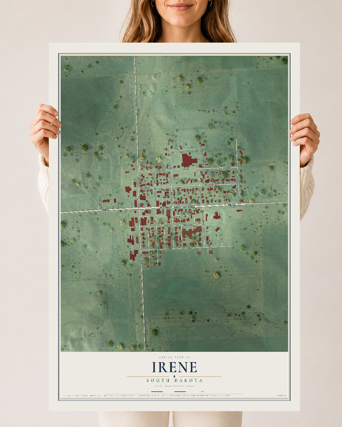 Map of Irene, South Dakota, 24 x 36 inch unframed archival matte print