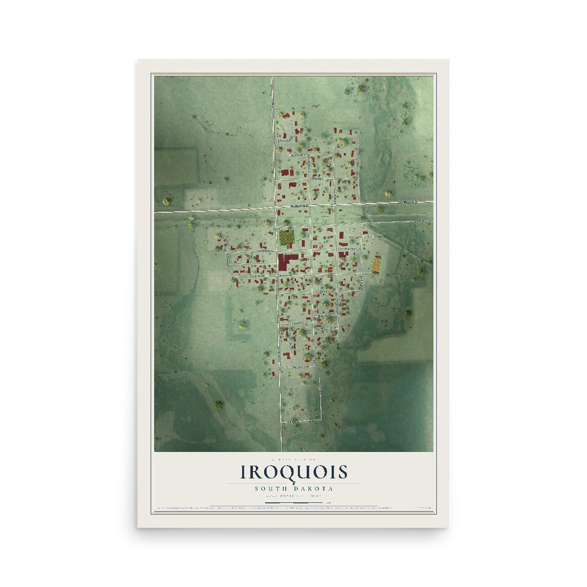 Map of Iroquois, South Dakota, 12 x 18 inch unframed archival matte print