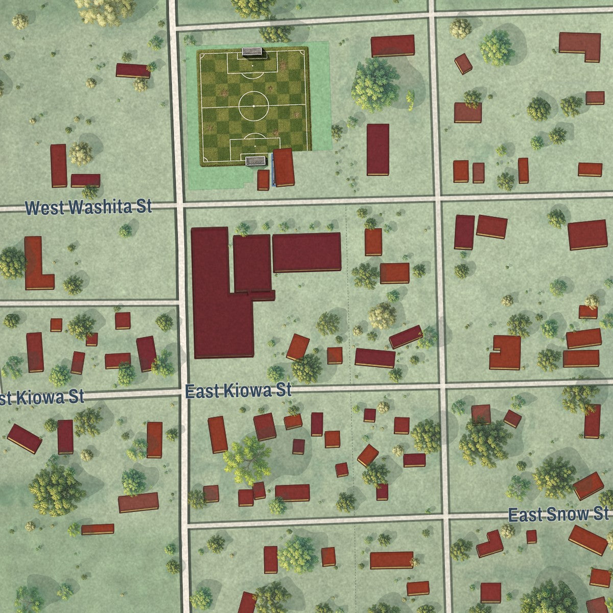 Close-up of the map of Iroquois, South Dakota print showing street and building detail