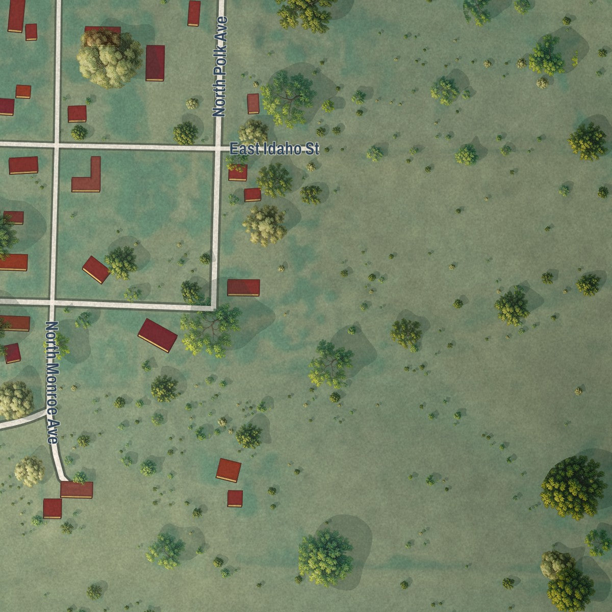 Second close-up of the map of Isabel, South Dakota print showing more streets and buildings