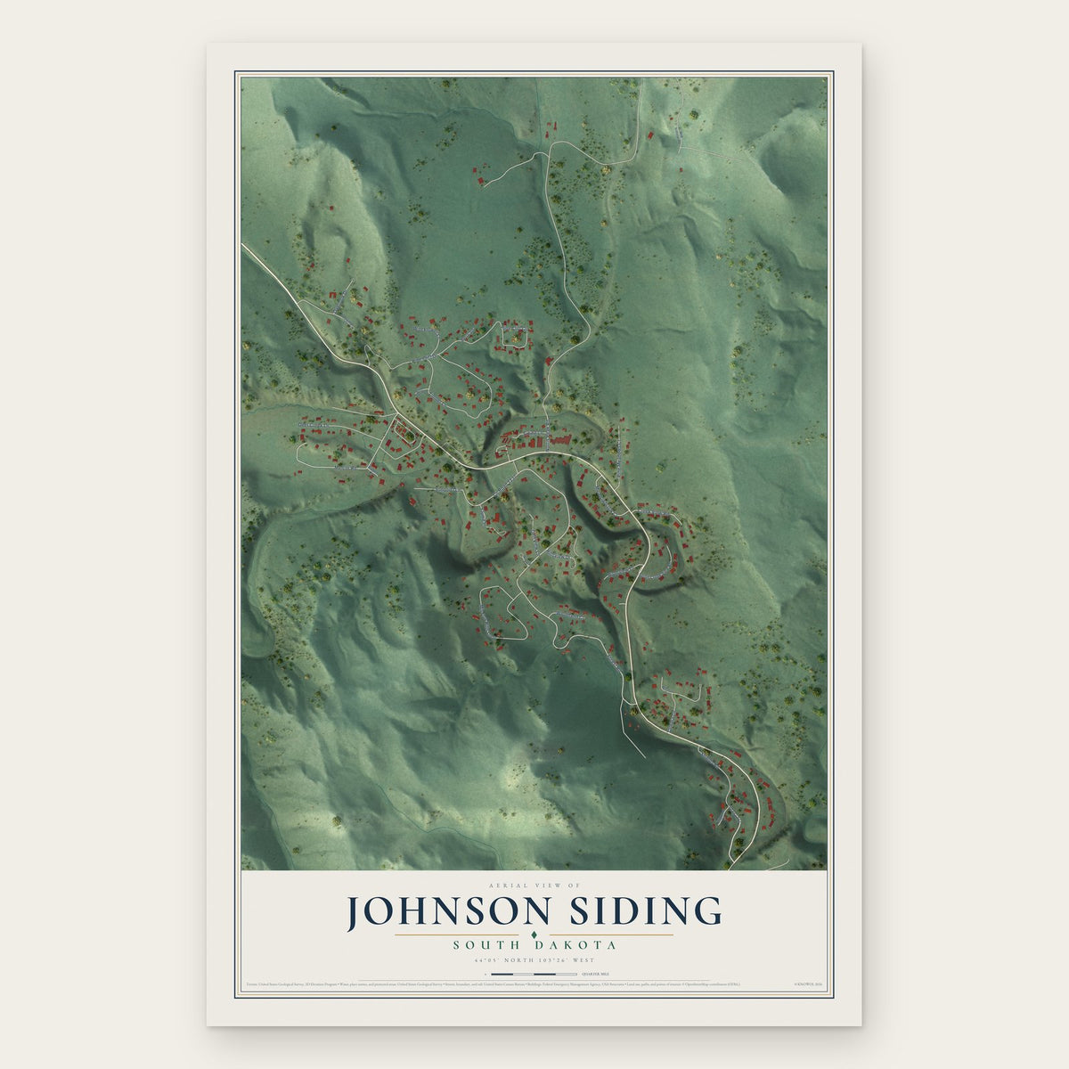 Johnson Siding, South Dakota map print, the full design