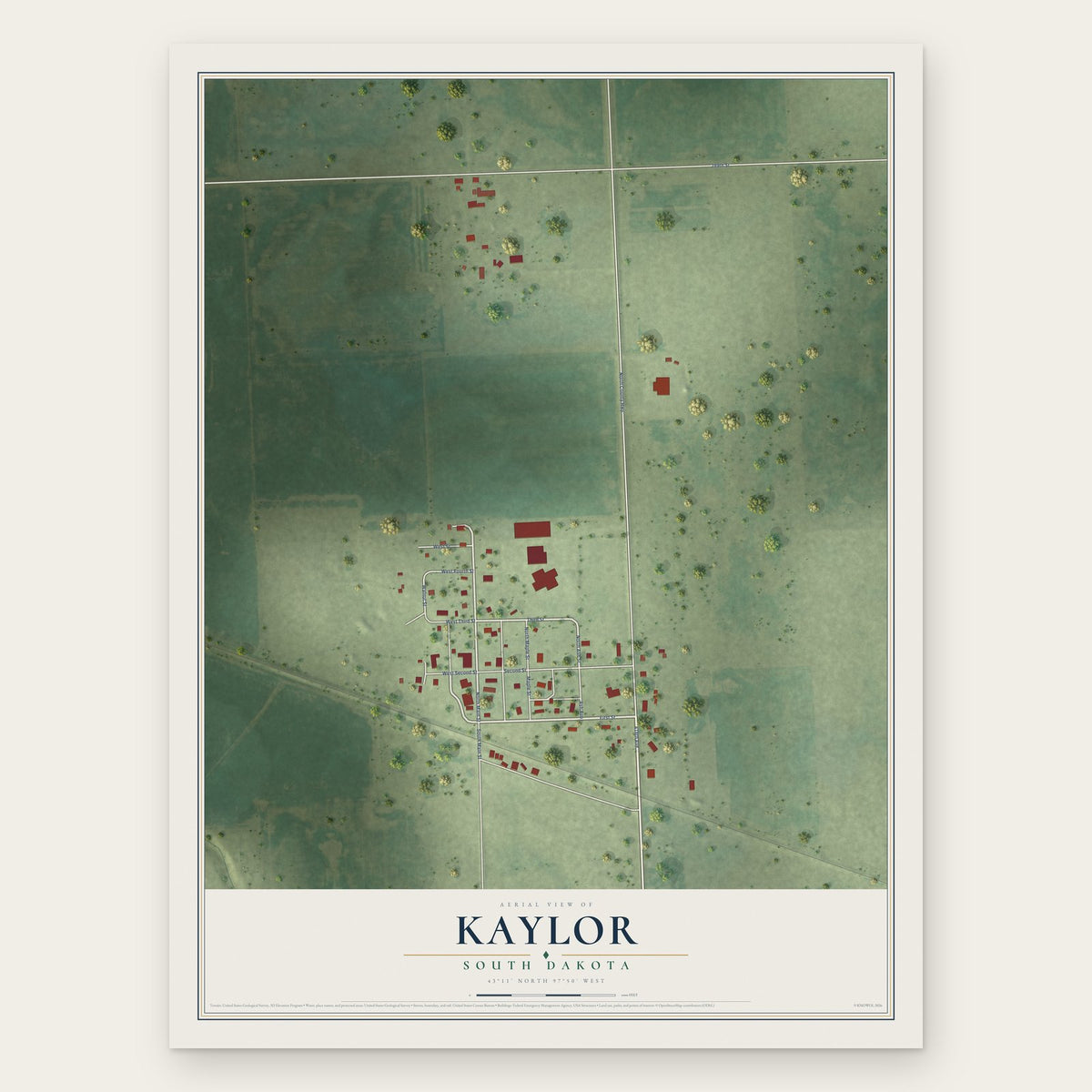 Kaylor, South Dakota map print, the full design