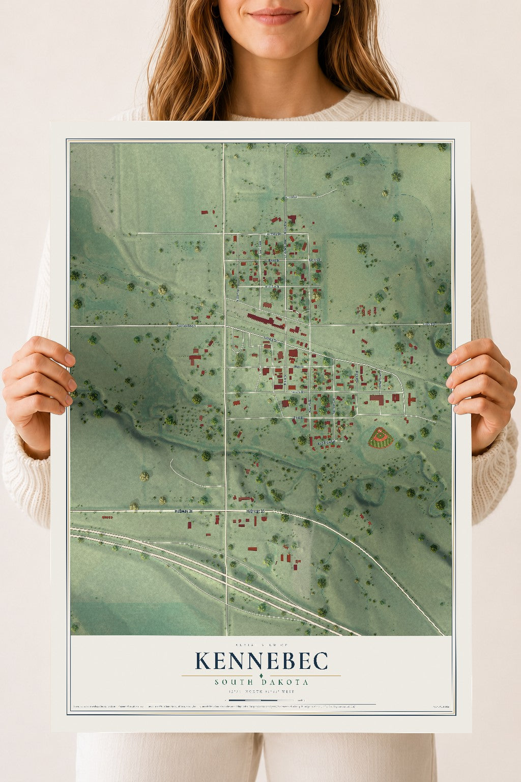 Map of Kennebec, South Dakota, 18 x 24 inch unframed archival matte print