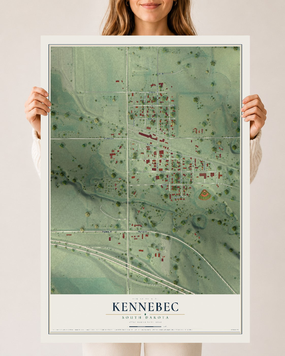 Map of Kennebec, South Dakota, 24 x 36 inch unframed archival matte print
