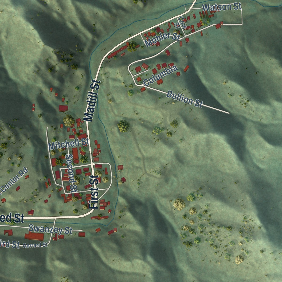Second close-up of the map of Keystone, South Dakota print showing more streets and buildings