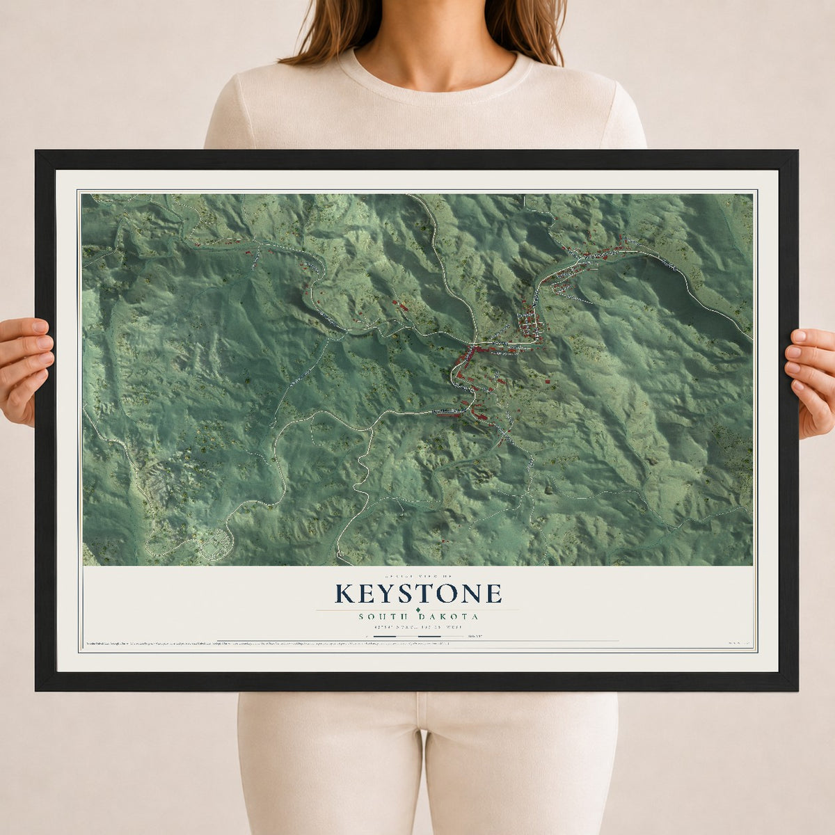Map of Keystone, South Dakota, 18 x 24 inch print in a black wood frame
