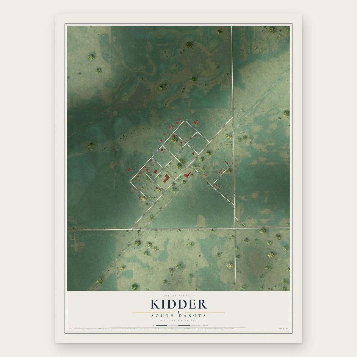 Kidder, South Dakota map print, the full design
