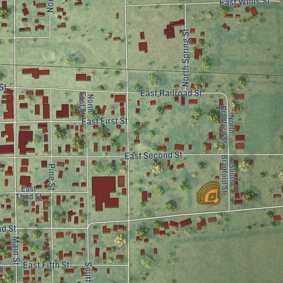 Close-up of the map of Kimball, South Dakota print showing street and building detail