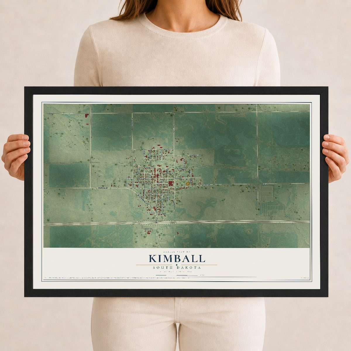 Map of Kimball, South Dakota, 12 x 18 inch print in a black wood frame