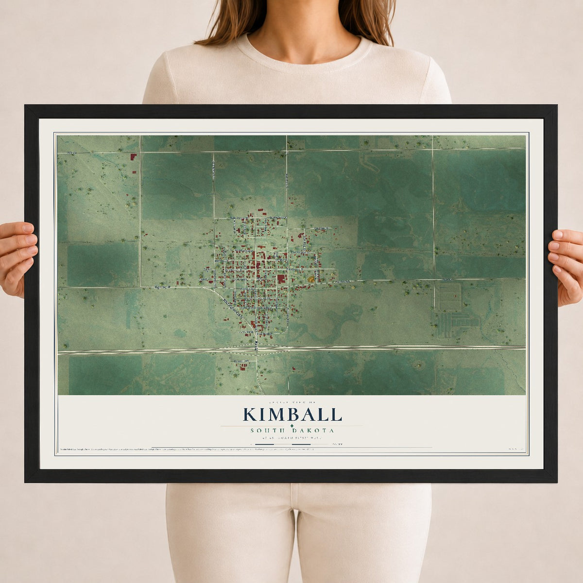 Map of Kimball, South Dakota, 18 x 24 inch print in a black wood frame