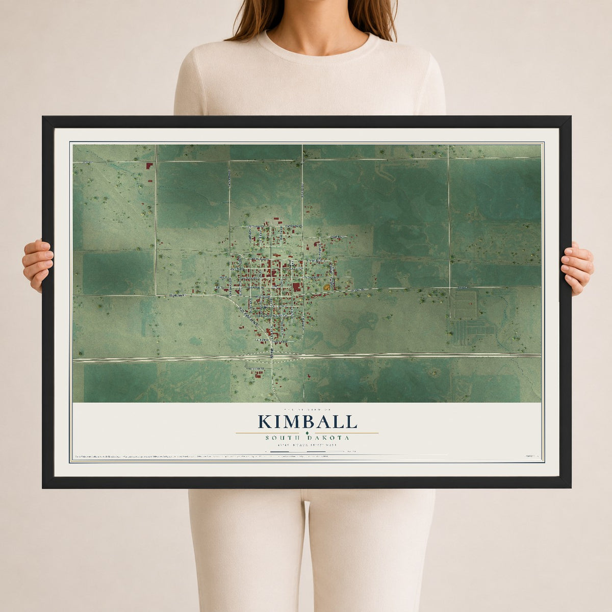 Map of Kimball, South Dakota, 24 x 36 inch print in a black wood frame