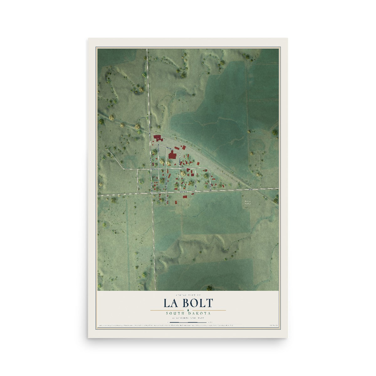 Map of La Bolt, South Dakota, 12 x 18 inch unframed archival matte print