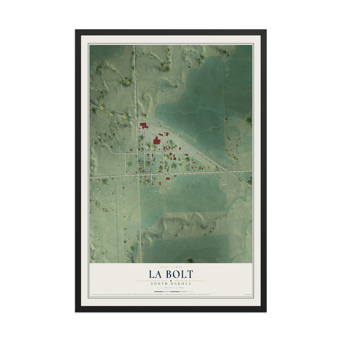 Map of La Bolt, South Dakota, 12 x 18 inch print in a black wood frame
