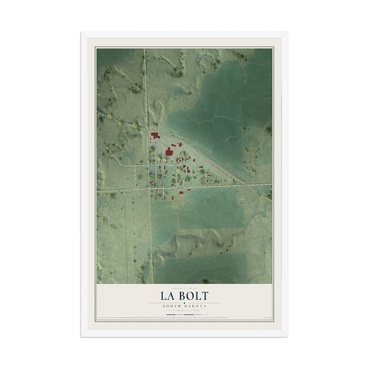 Map of La Bolt, South Dakota, 12 x 18 inch print in a white wood frame