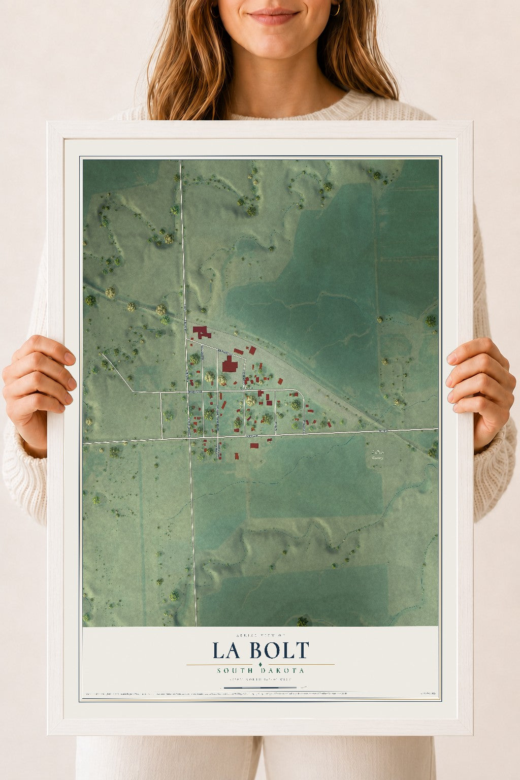 Map of La Bolt, South Dakota, 18 x 24 inch print in a white wood frame