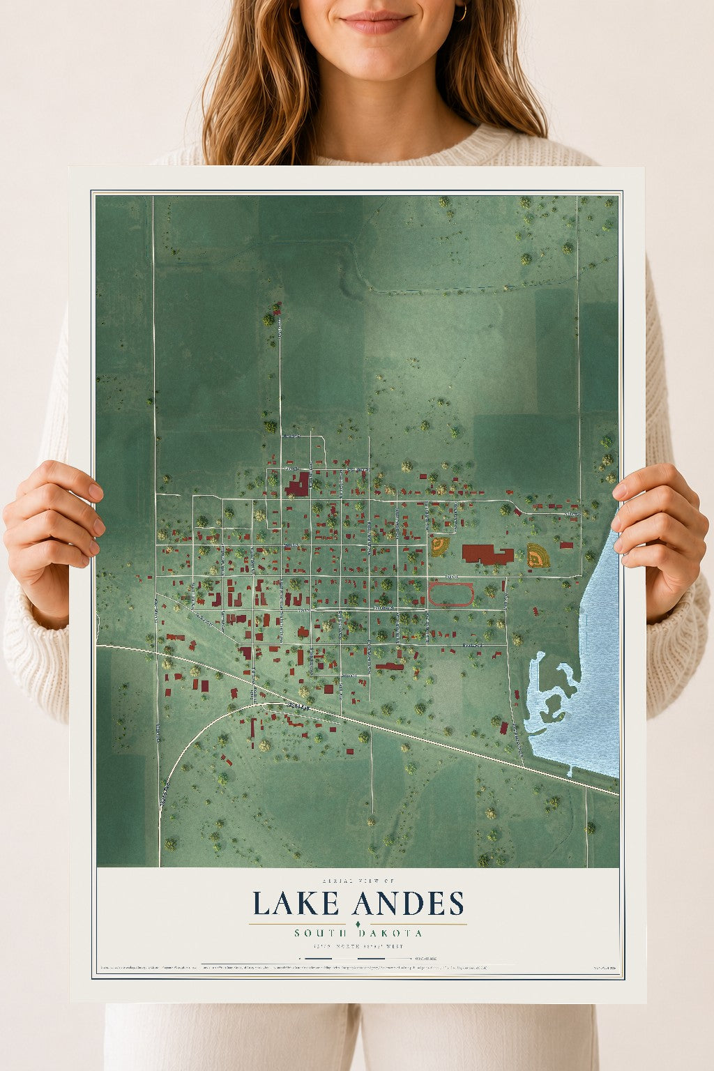 Map of Lake Andes, South Dakota, 18 x 24 inch unframed archival matte print