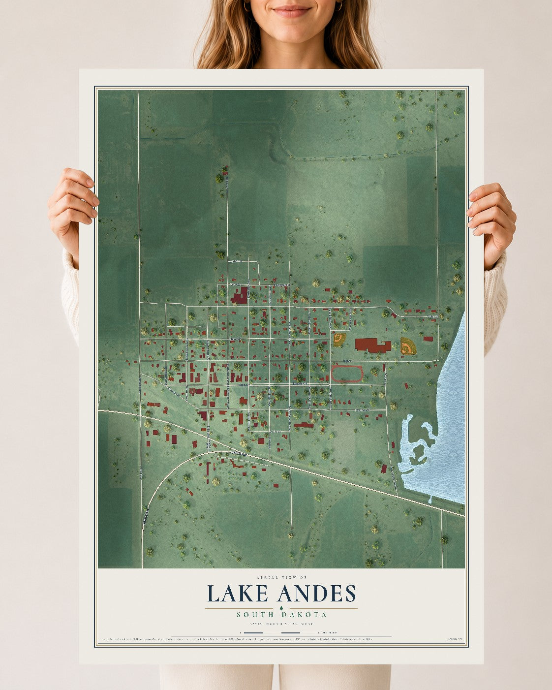 Map of Lake Andes, South Dakota, 24 x 36 inch unframed archival matte print