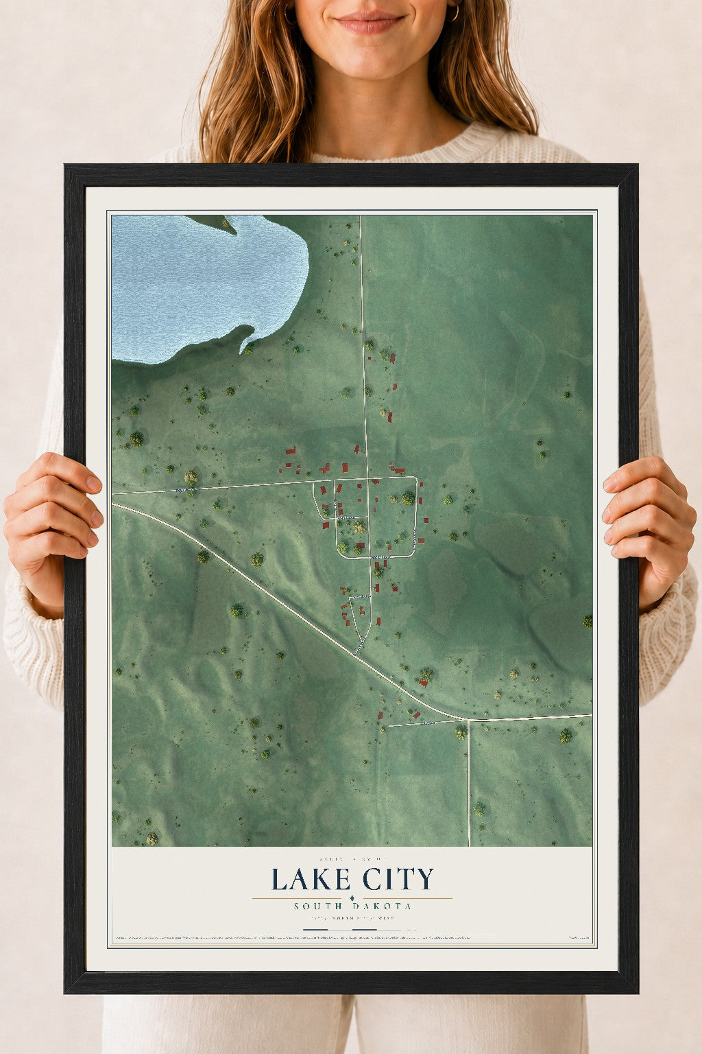 Map of Lake City, South Dakota, 18 x 24 inch print in a black wood frame