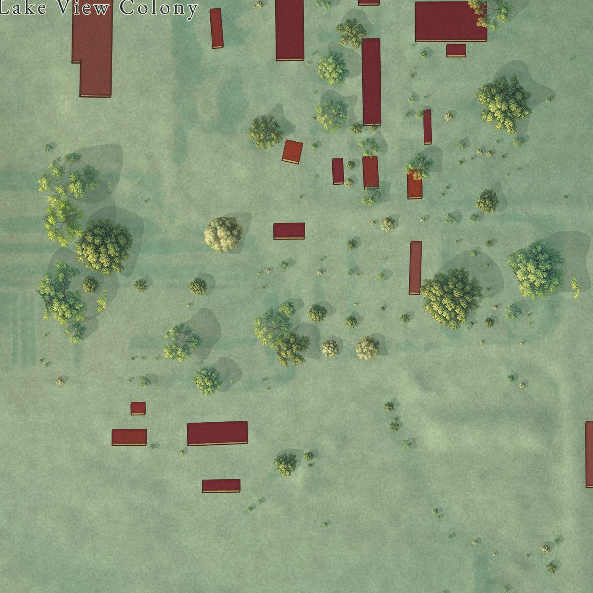 Close-up of the map of Lakeview Colony, South Dakota print showing street and building detail