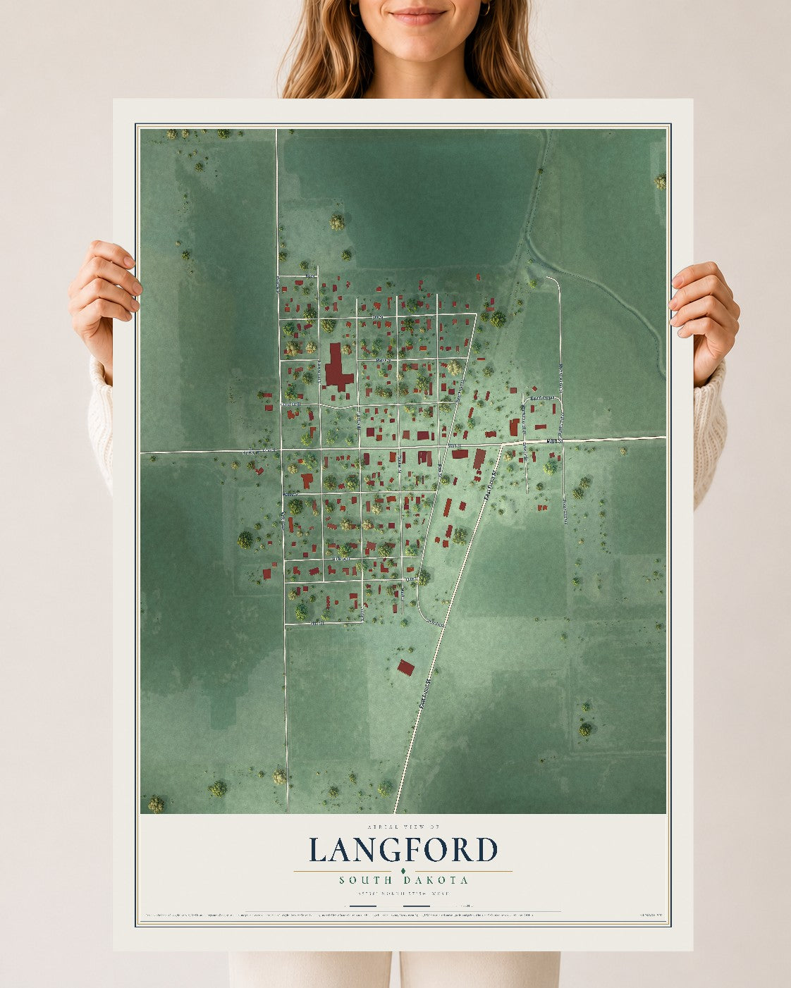Map of Langford, South Dakota, 24 x 36 inch unframed archival matte print