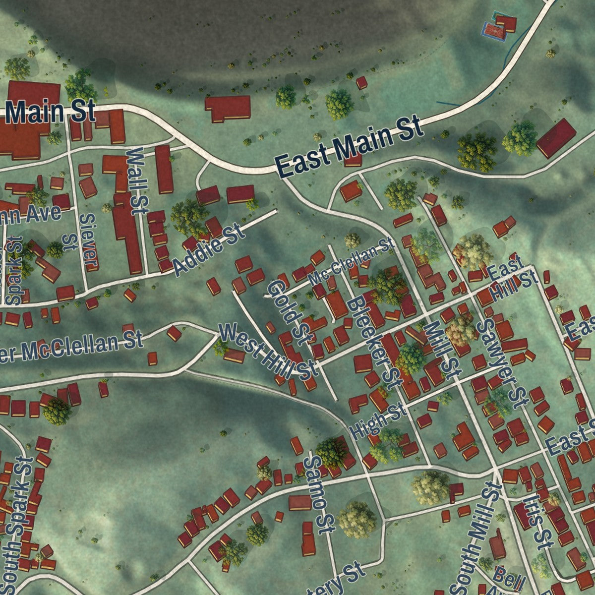 Second close-up of the map of Lead, South Dakota print showing more streets and buildings