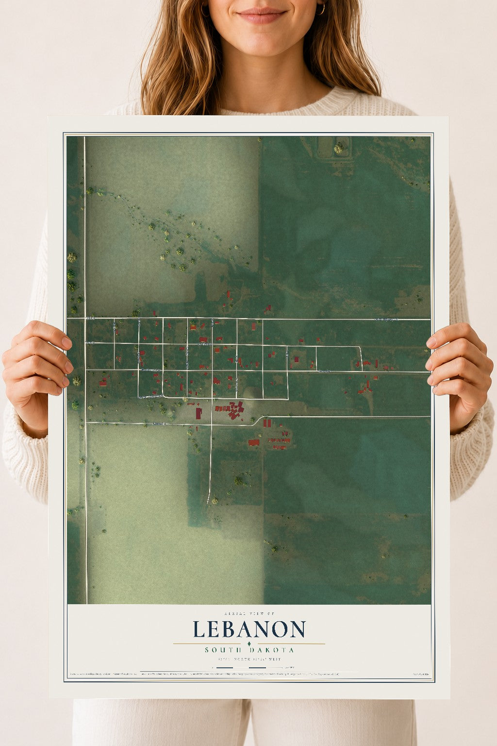 Map of Lebanon, South Dakota, 18 x 24 inch unframed archival matte print