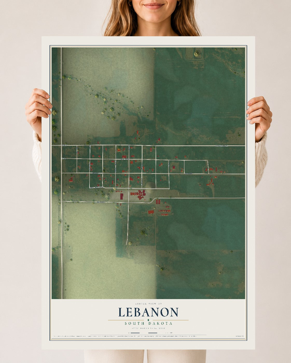 Map of Lebanon, South Dakota, 24 x 36 inch unframed archival matte print