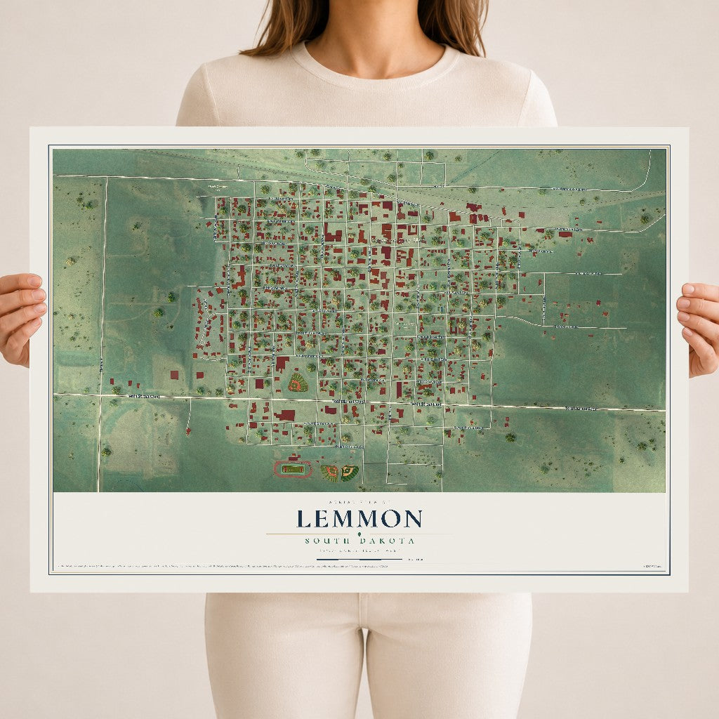 Map of Lemmon, South Dakota, 18 x 24 inch unframed archival matte print
