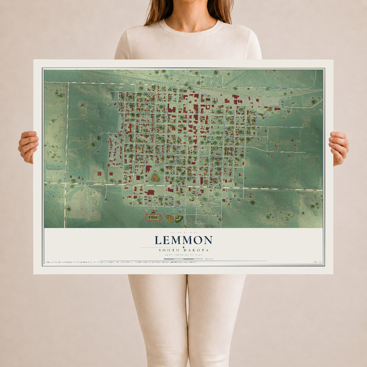 Map of Lemmon, South Dakota, 24 x 36 inch unframed archival matte print