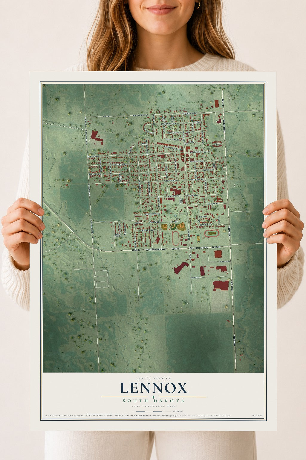 Map of Lennox, South Dakota, 18 x 24 inch unframed archival matte print