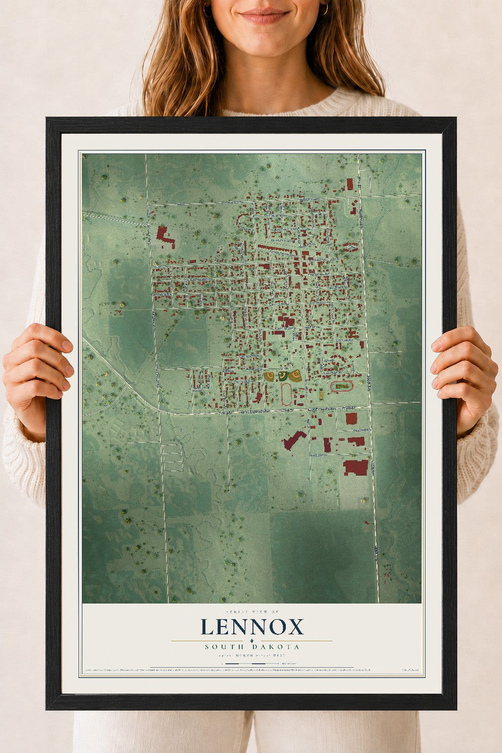 Map of Lennox, South Dakota, 18 x 24 inch print in a black wood frame