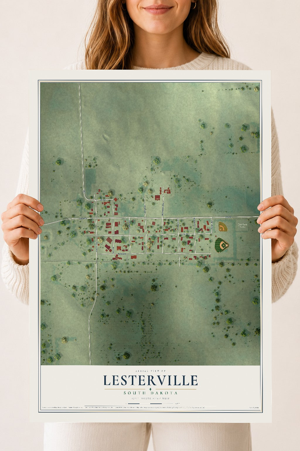 Map of Lesterville, South Dakota, 18 x 24 inch unframed archival matte print