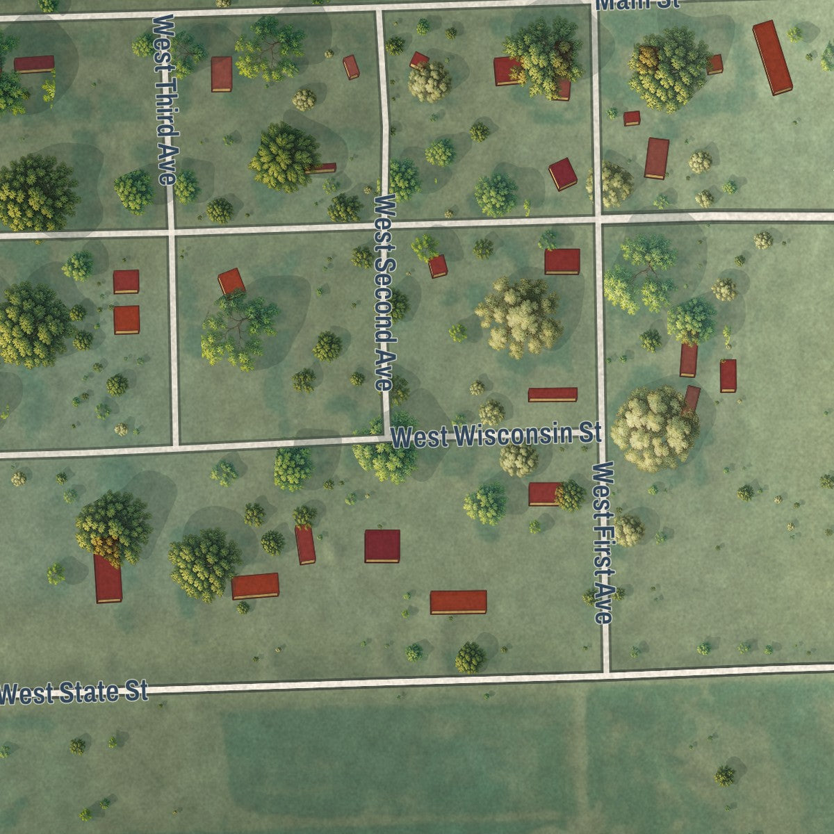 Second close-up of the map of Letcher, South Dakota print showing more streets and buildings