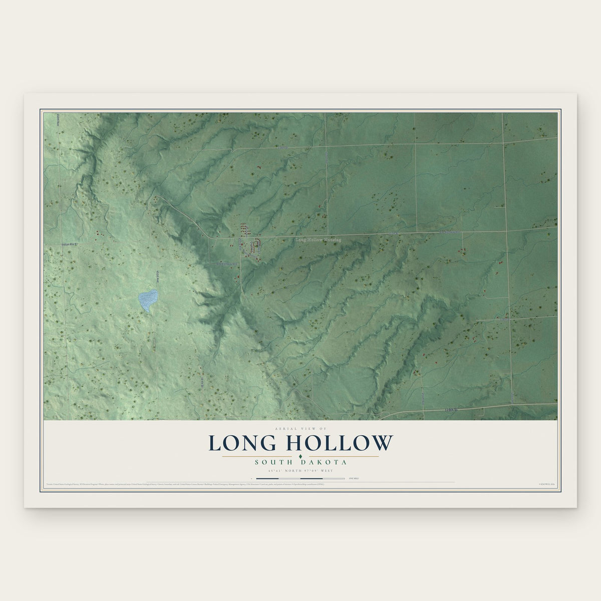 Long Hollow, South Dakota map print, the full design