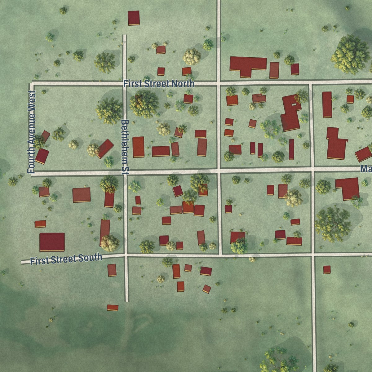 Close-up of the map of Long Lake, South Dakota print showing street and building detail