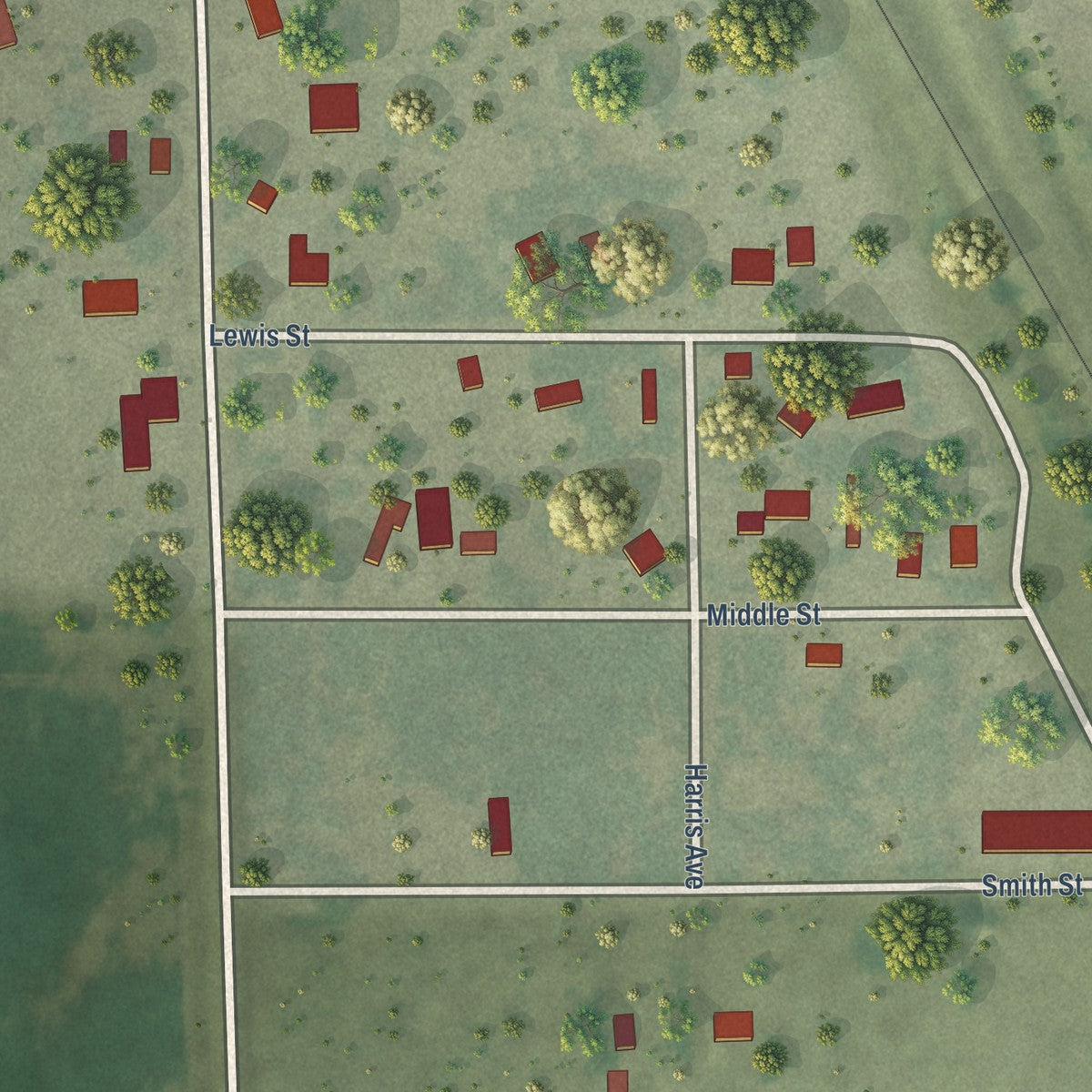 Close-up of the map of Loomis, South Dakota print showing street and building detail